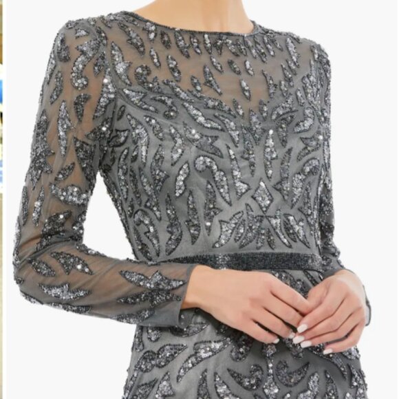 MAC DUGGAL 5924 BEADED LONG SLEEVE CHARCOAL GOWN sz 14 - Picture 2 of 3